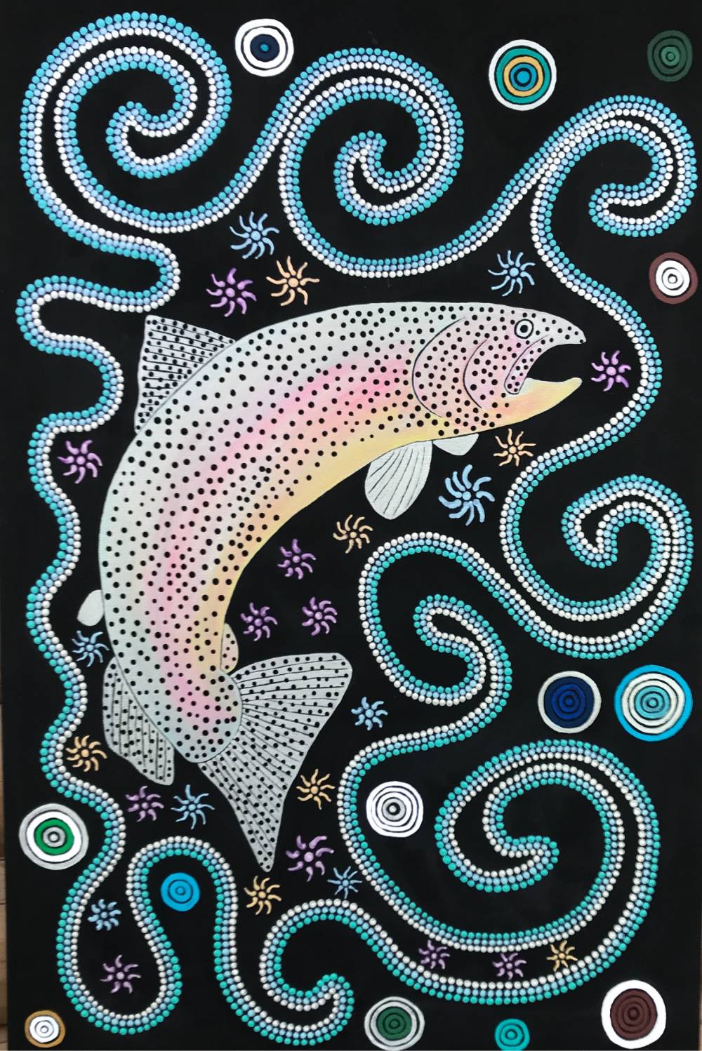 Marie Stewart Designs - Handpainted Canvas Salmon